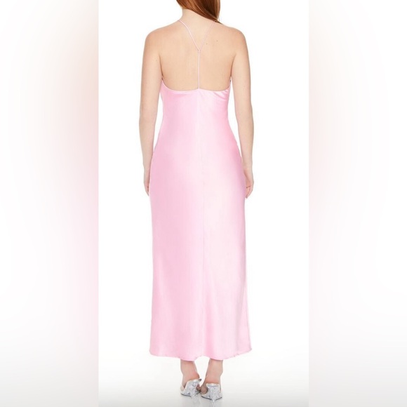 A satin slip dress featuring a halter neckline that forms a Y-back design - Picture 2 of 3